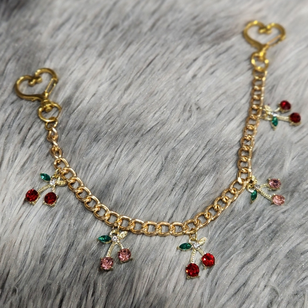 Bag Chain Charm with Red & Pink Cherries